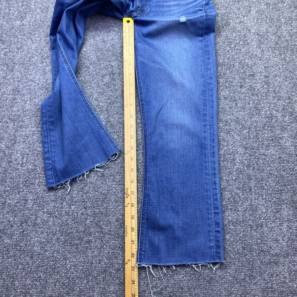 J.Crew Billie Demi Boot Crop Jeans Blue Raw Hem Size 25 Grunge Western Retro